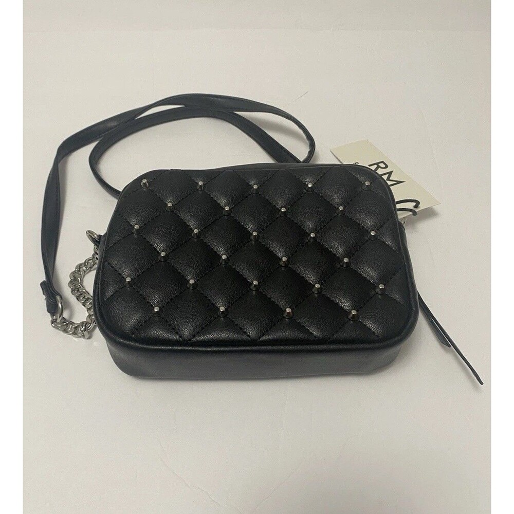 REBECCA MINKOFF Small Diamond Quilt Studded Black Crossbody Bag Purse NEW